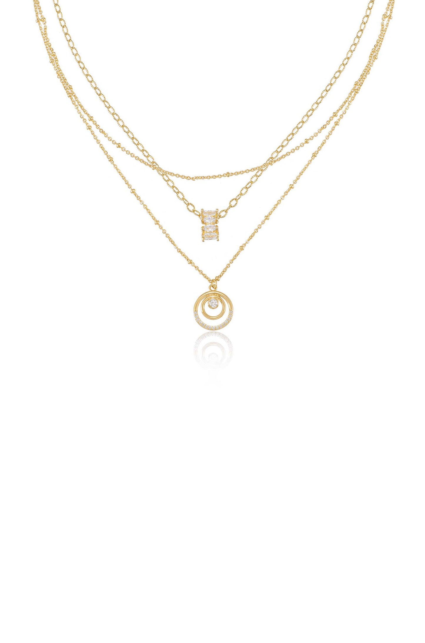 Circles of Crystal Dainty Layered Necklace Set