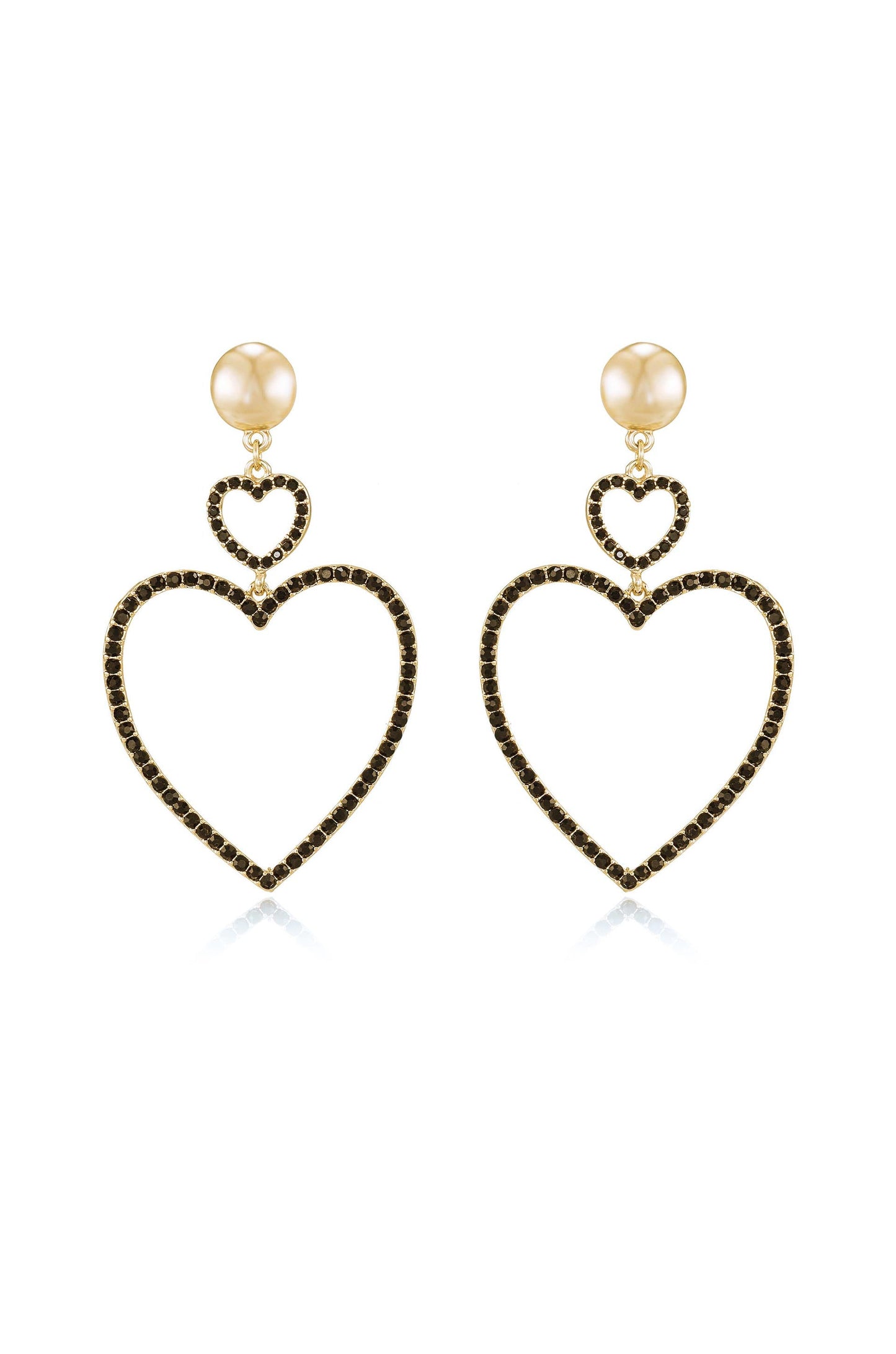 Double Heart Crystal Drop Earrings