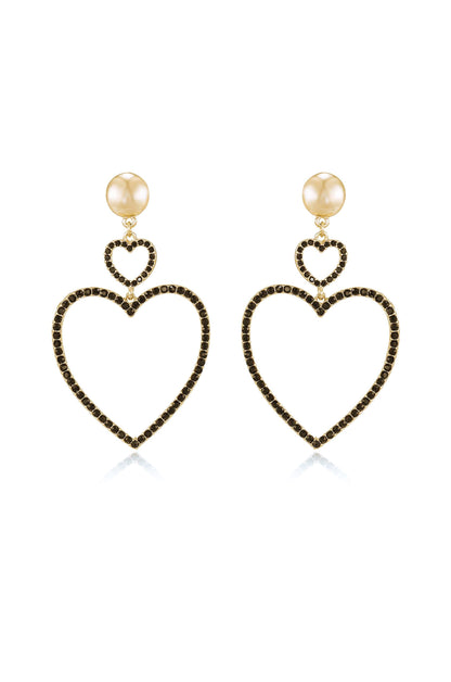 Double Heart Crystal Drop Earrings