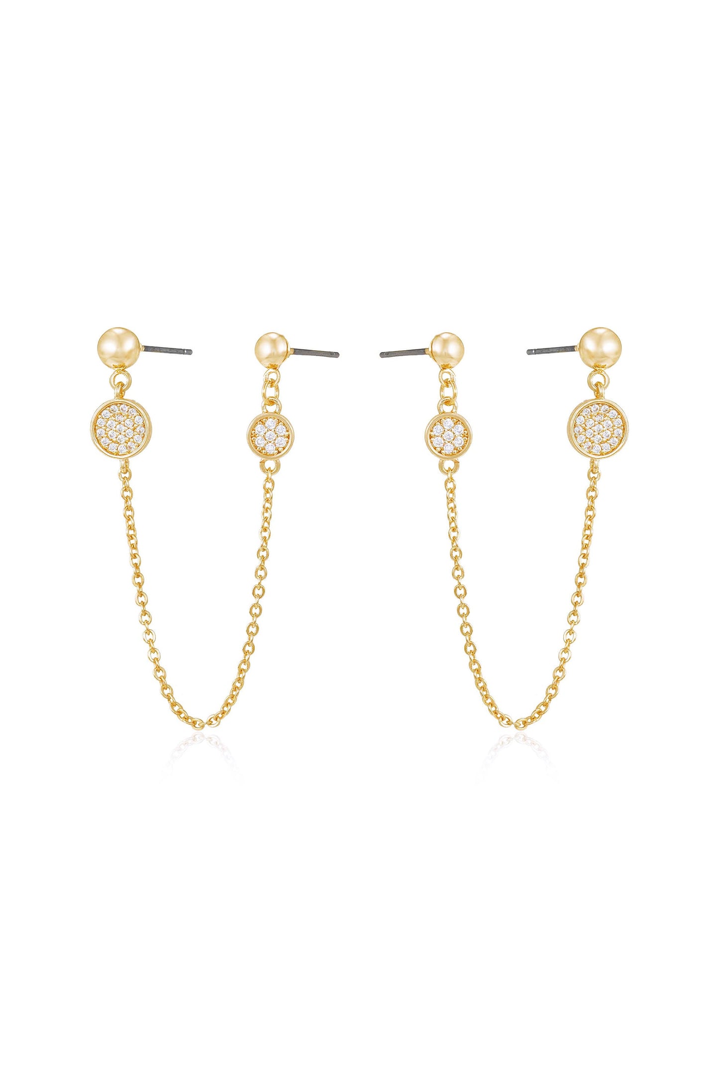 Double Piercing Chain Drop Earrings