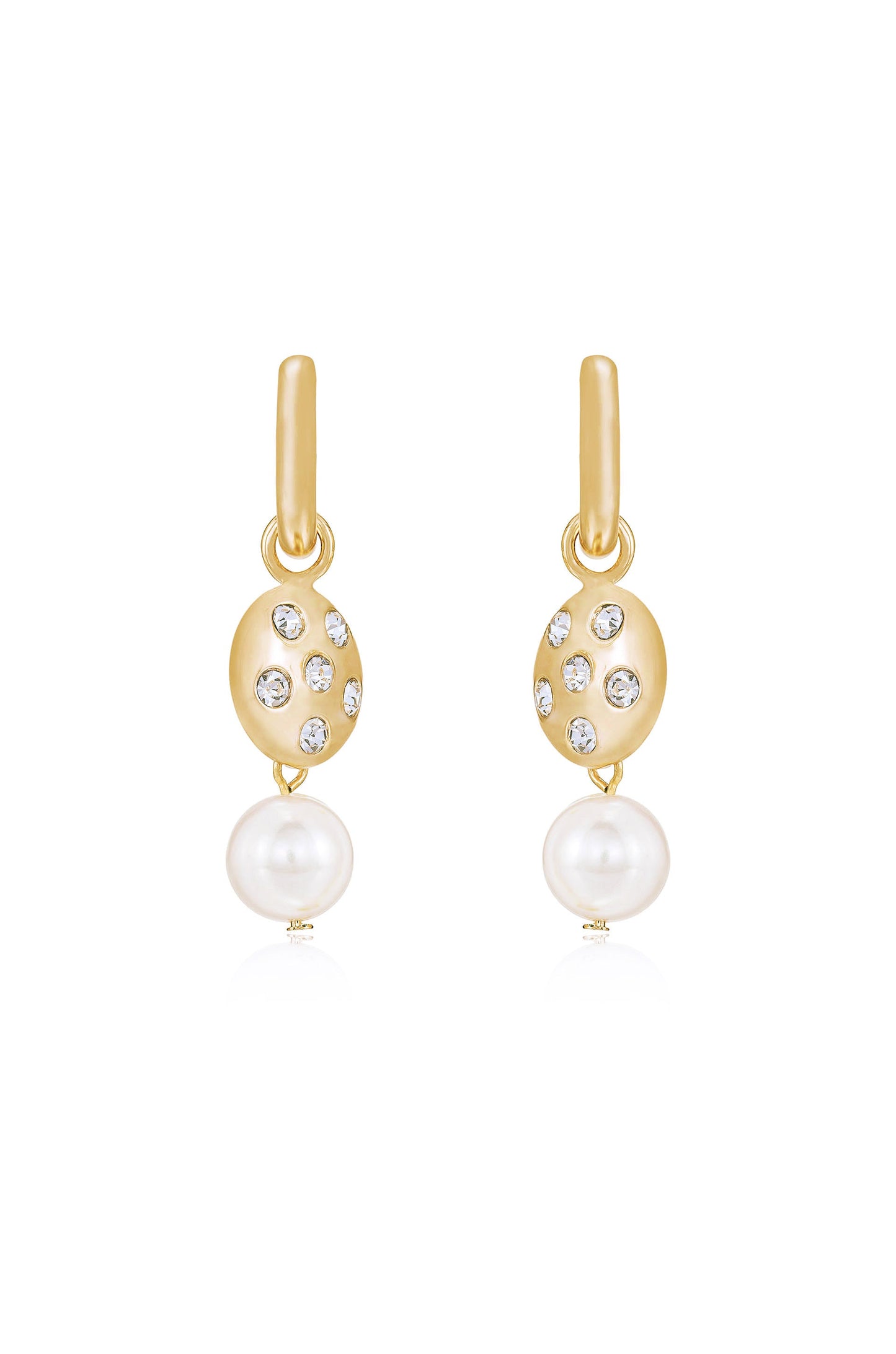 Mini Pearl and Crystal Disc Dangle Earrings