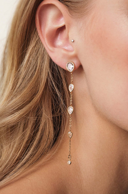 Dainty Bezel Crystal Dangle Earrings