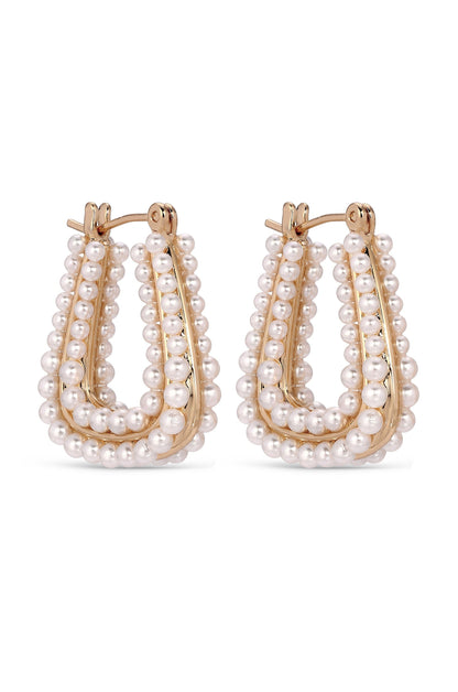 Soft Curve Pearl Lined Hoop Earrings