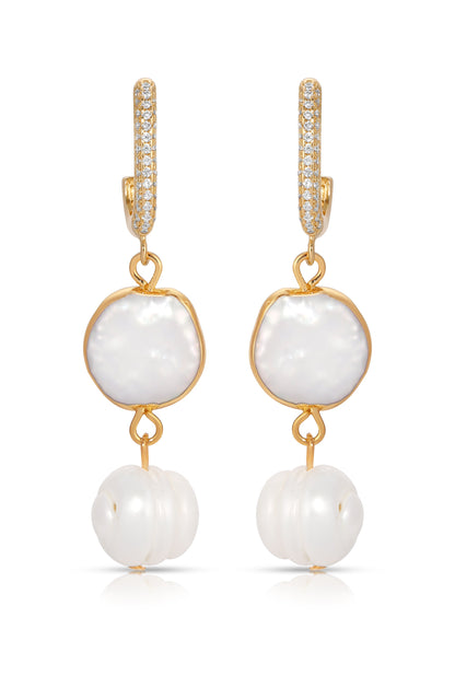 Dangling Freshwater Pearl Huggie Hoop Earrings