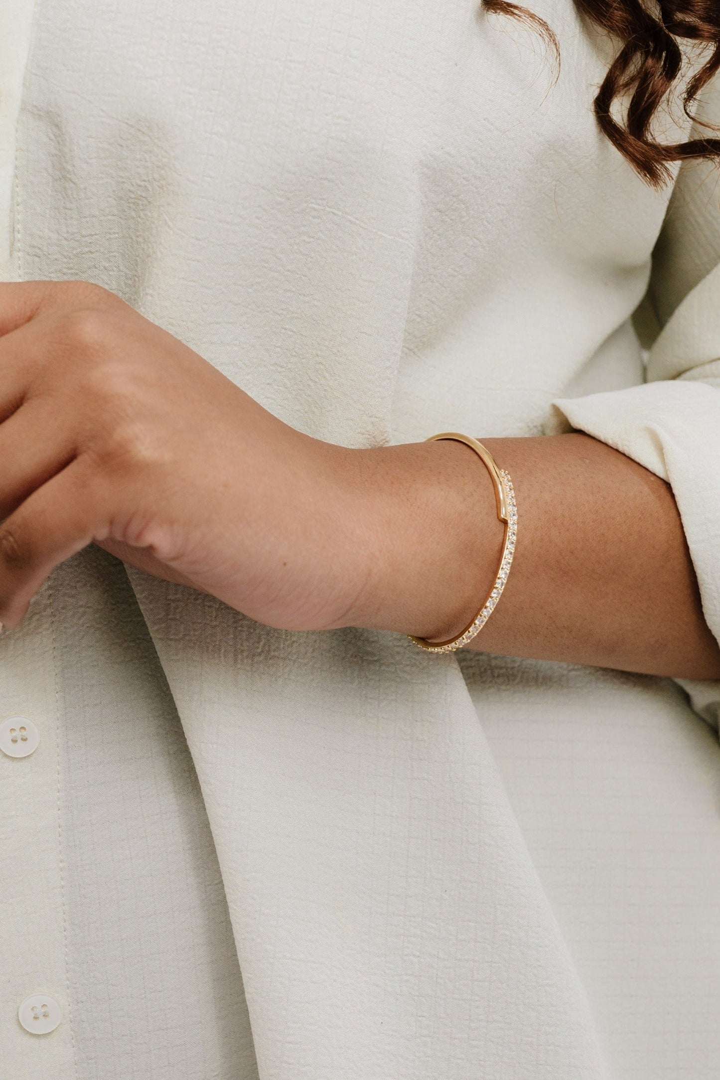 Half Classic Half Sparkle Bracelet Cuff