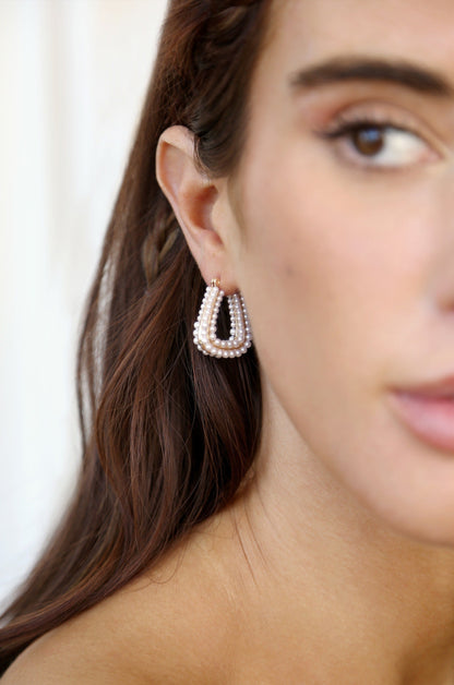 Soft Curve Pearl Lined Hoop Earrings