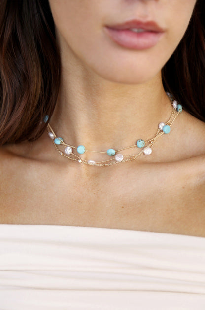 Dressed in Turquoise & Pearls Necklace