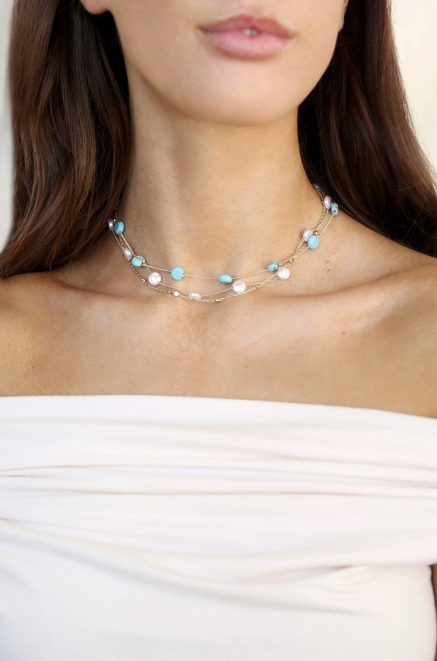 Dressed in Turquoise & Pearls Necklace