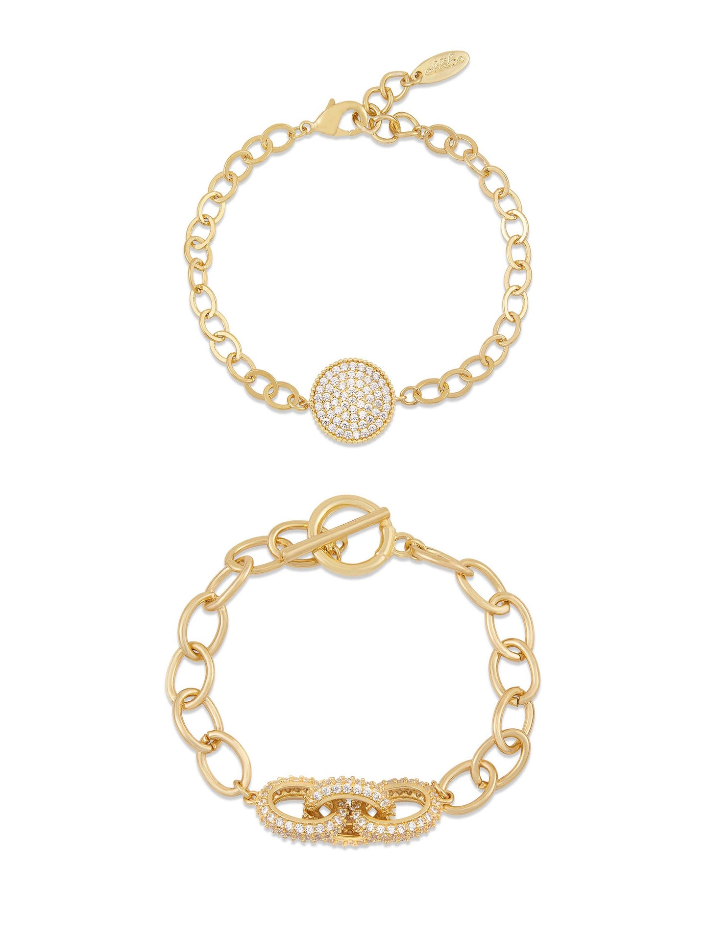 Mixed Crystal Disc & Link Chain Bracelet Set