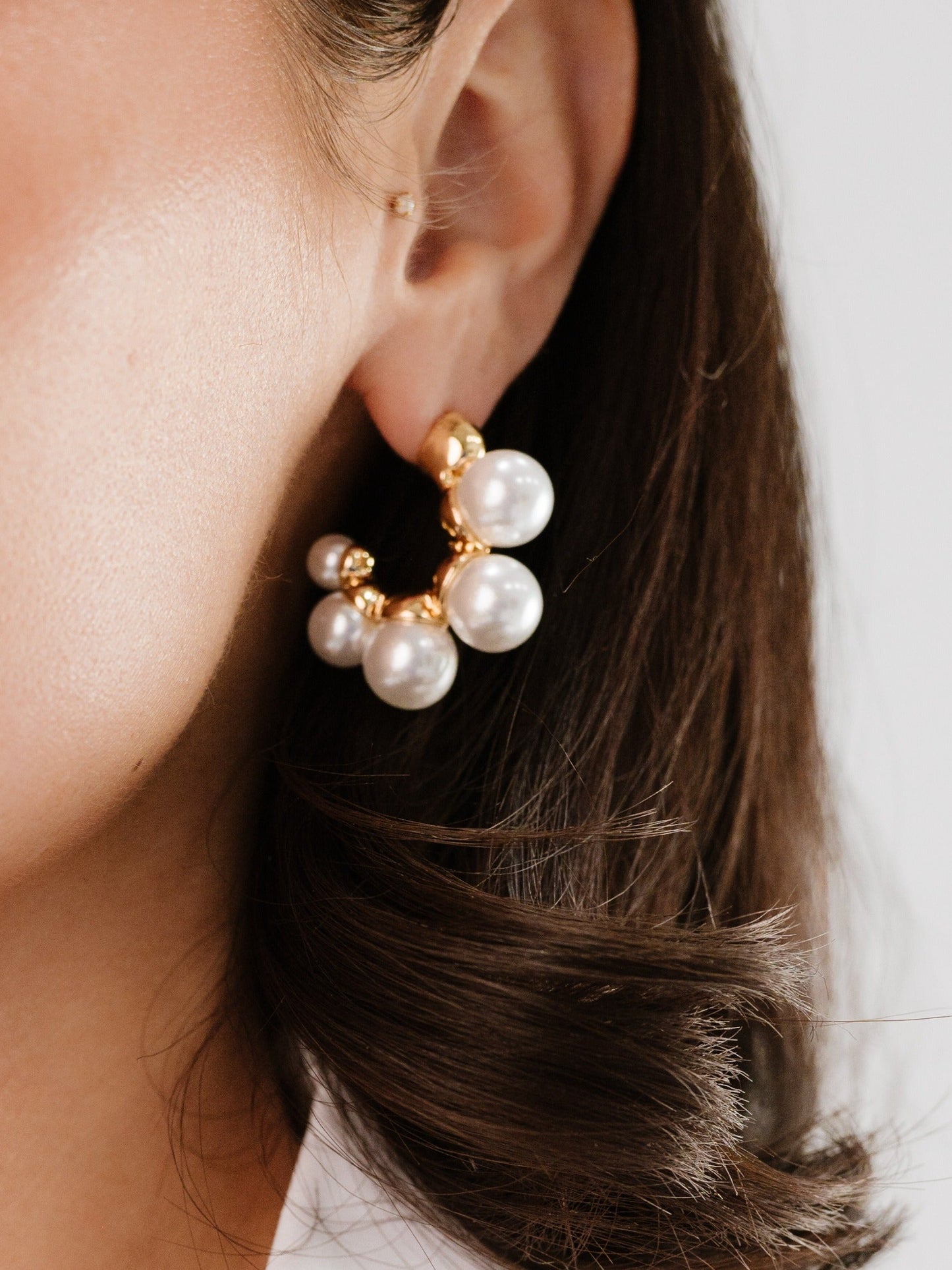 Five Pearls Hoop Earrings