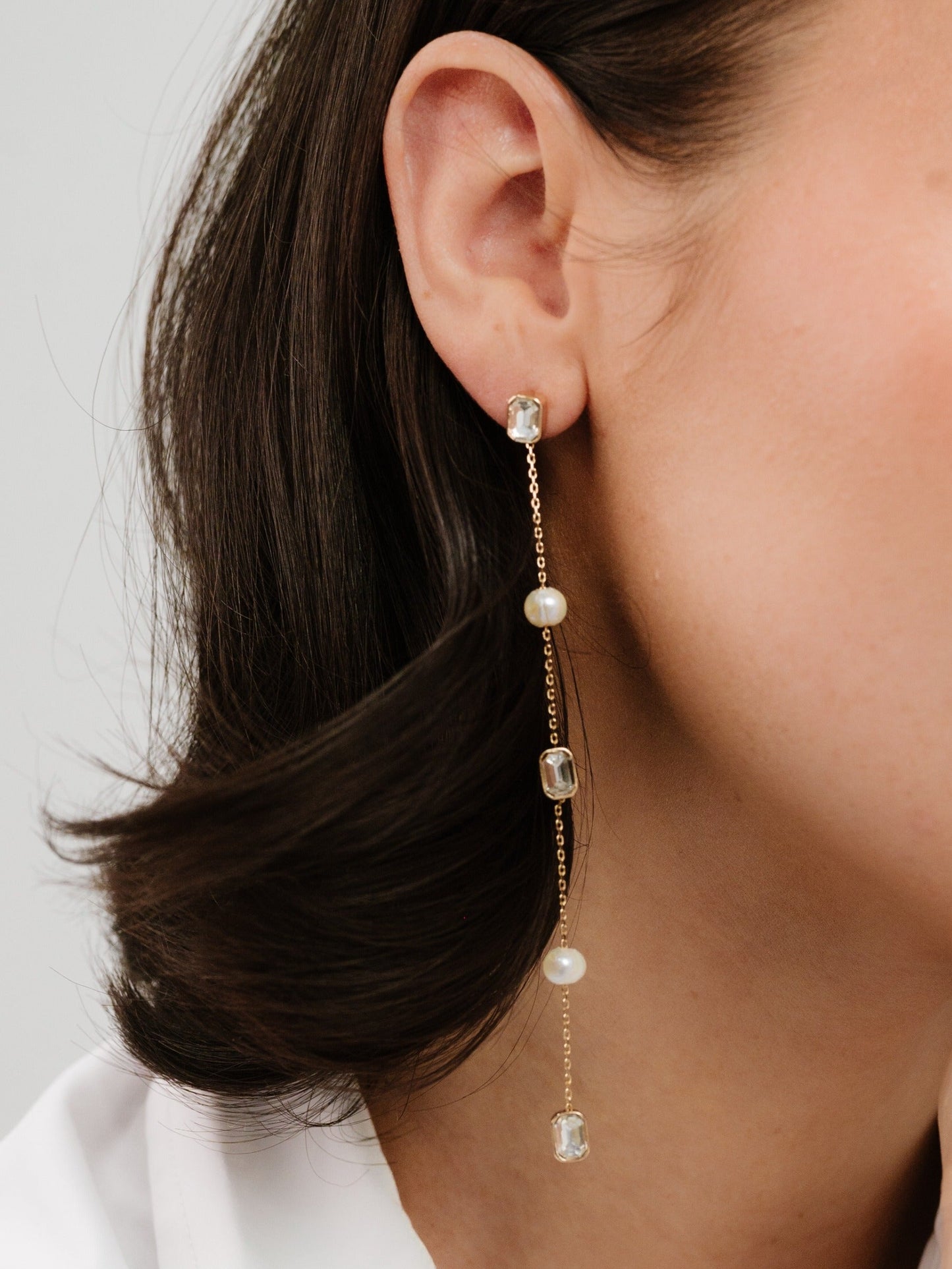 Pearl and Crystal Linear Earrings