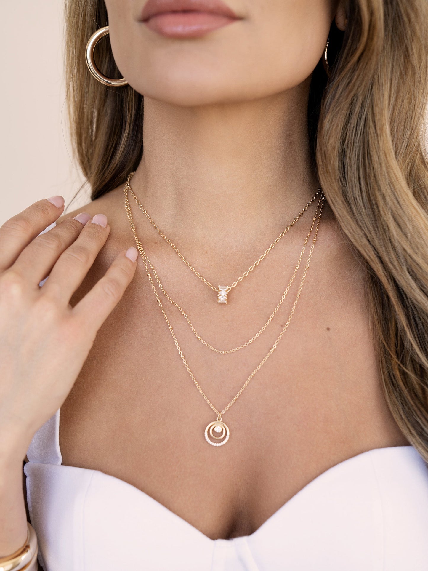 Circles of Crystal Dainty Layered Necklace Set