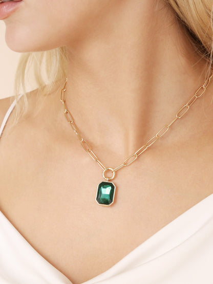 Emerald Deco Pendant Necklace