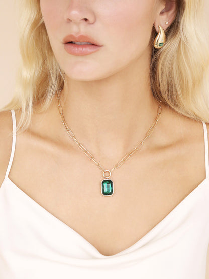 Emerald Deco Pendant Necklace