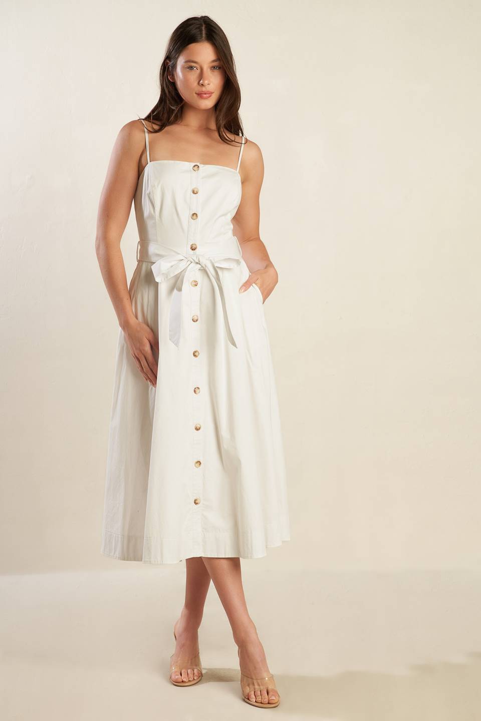 A DAY IN THE MEADOW WHITE WOVEN MIDI DRESS