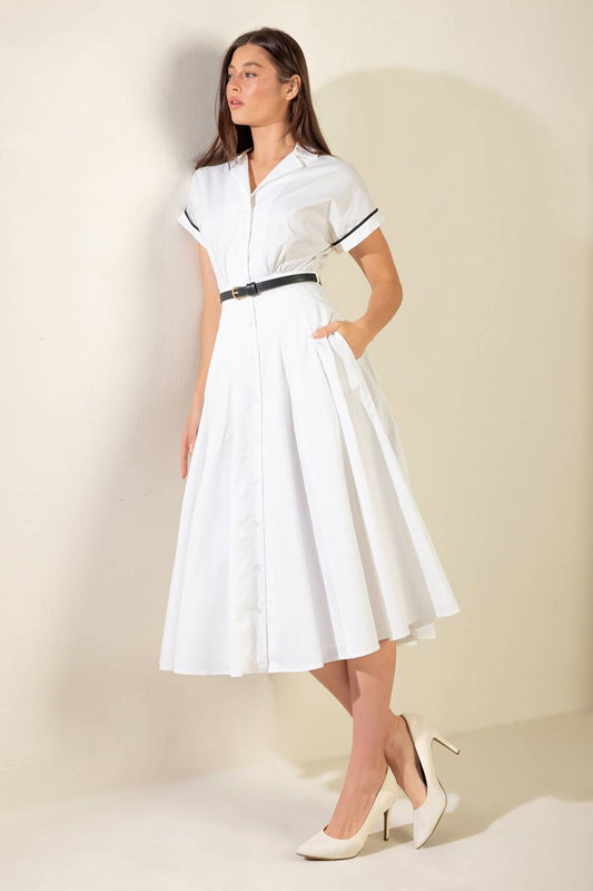 EXQUISITE POISE WOVEN MIDI DRESS