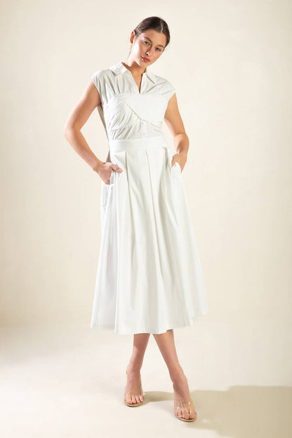 DREAMY IMPRESSION WOVEN MIDI DRESS