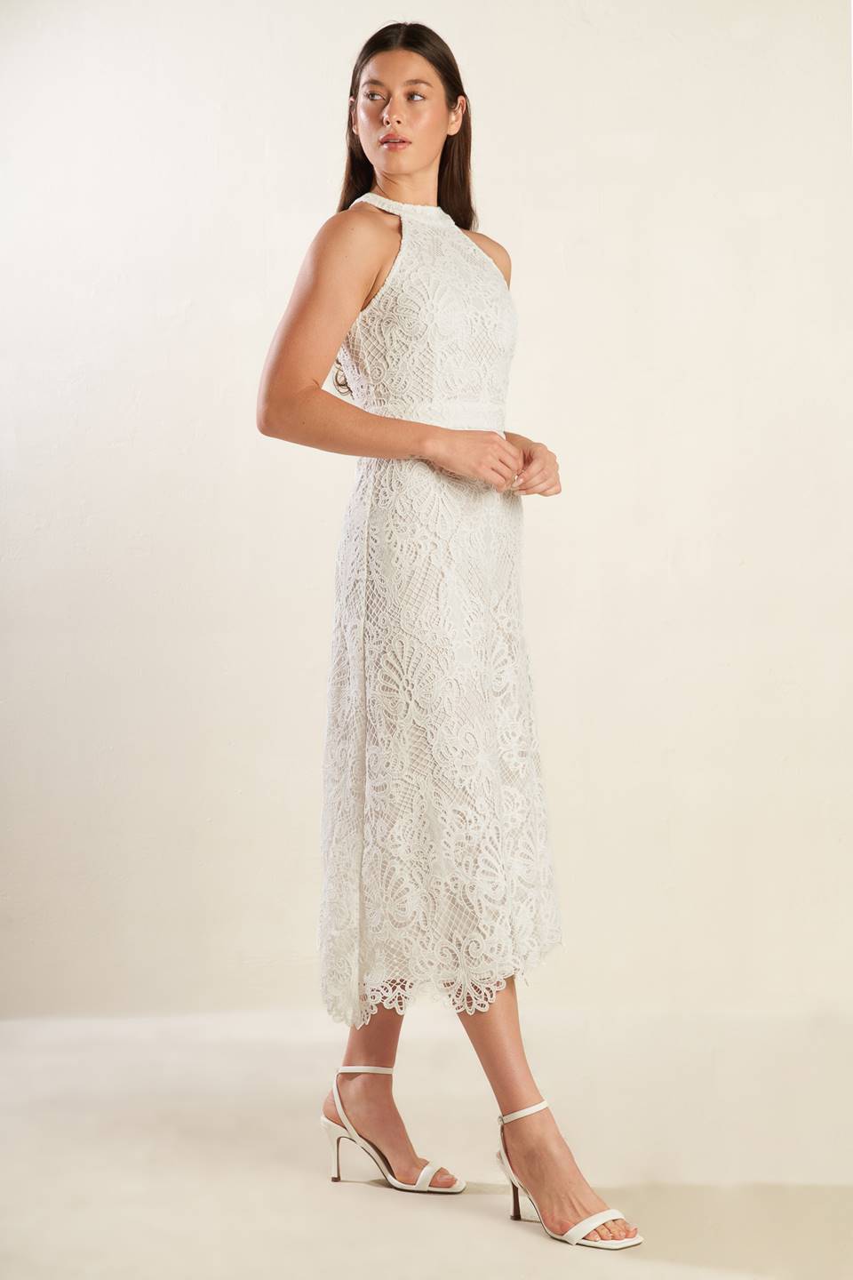 CATCHING DREAMS WOVEN LACE MIDI DRESS