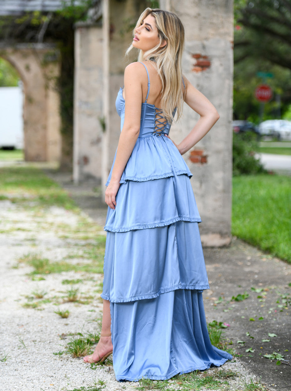 Maeve Corset Gown - Dusty Blue