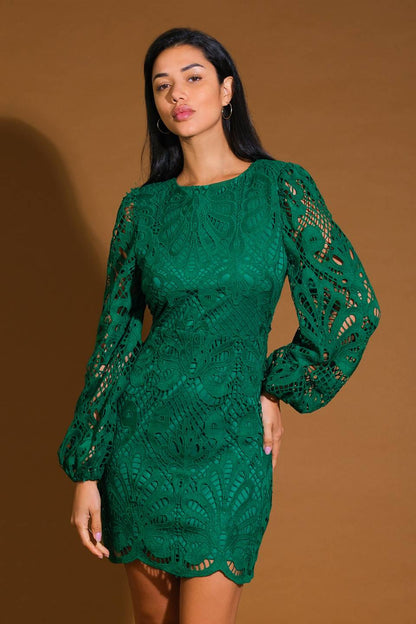 WHISPERED COMFORT WOVEN LACE MINI DRESS