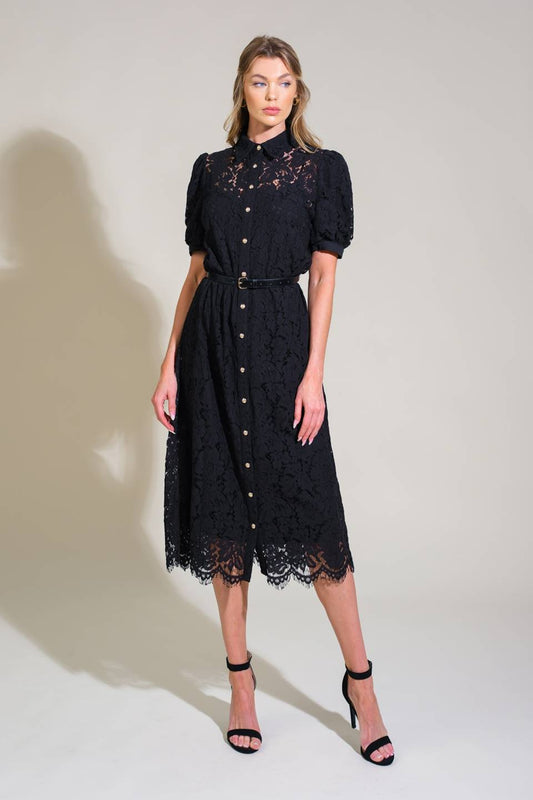 TIMID TO TENACIOUS WOVEN LACE SHIRT DRESS