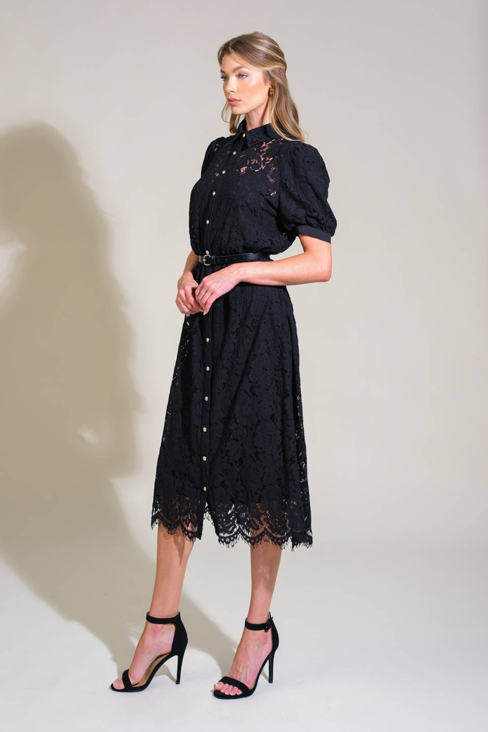 TIMID TO TENACIOUS WOVEN LACE SHIRT DRESS