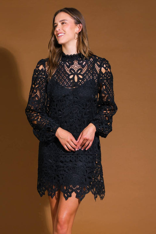 GETTING STARTED WOVEN LACE MINI DRESS