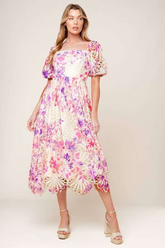 EPITOME OF ALLURE FLORAL WOVEN MIDI DRESS