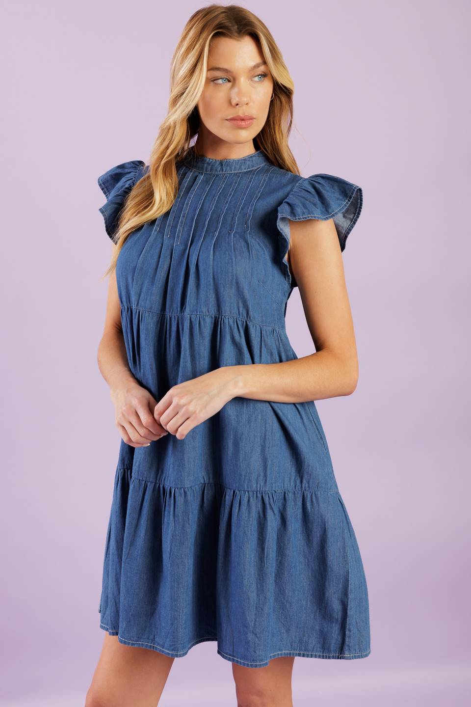 MATCH MY ENERGY WOVEN CHAMBRAY MINI DRESS