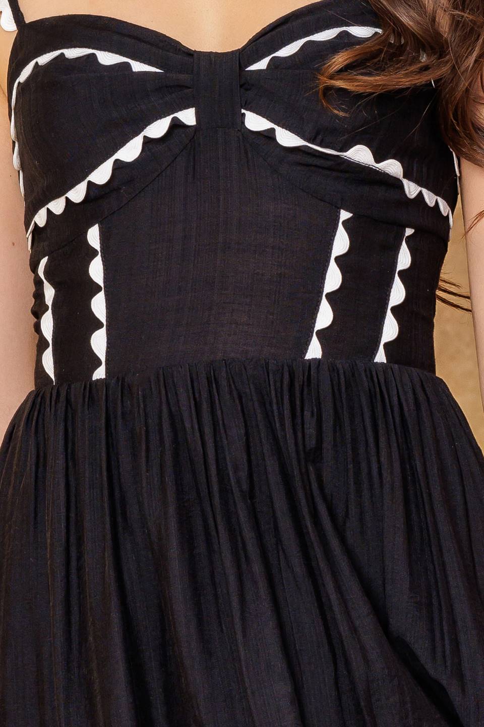 LOVELY DARLING BLACK WOVEN MIDI DRESS