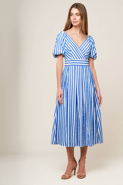 SUNSET STEPS BLUE WOVEN MIDI DRESS