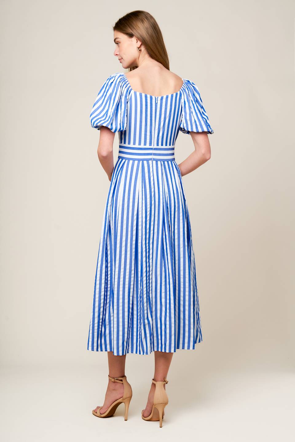 SUNSET STEPS BLUE WOVEN MIDI DRESS