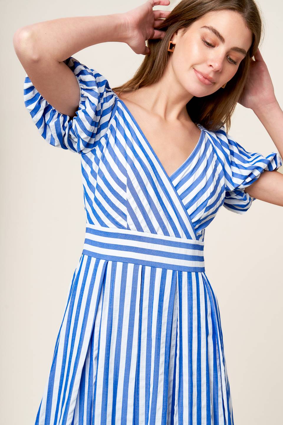 SUNSET STEPS BLUE WOVEN MIDI DRESS