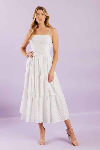 ENCHANTING MOMENTS WOVEN MIDI DRESS