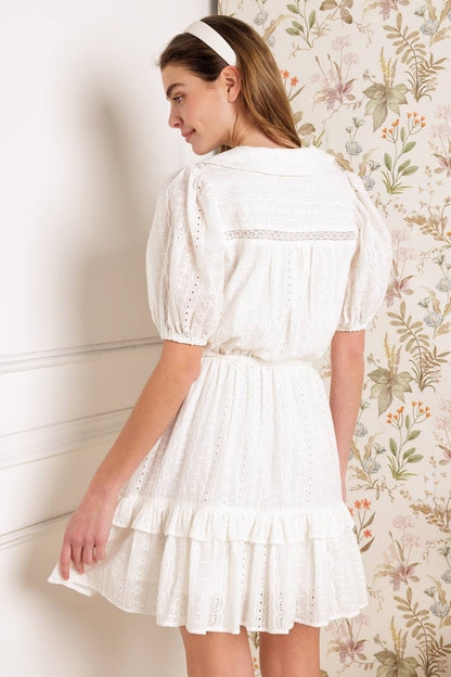 STARLIGHT SOIREE WOVEN EYELET MINI DRESS