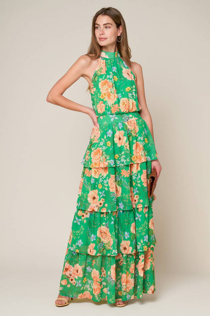 PORCELAIN BLOOM WOVEN MAXI DRESS