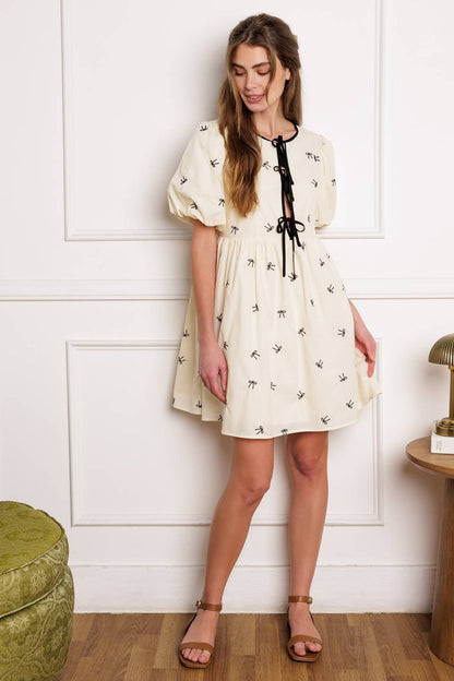 A DAY AT THE VINEYARD WOVEN MINI BADYDOLL DRESS