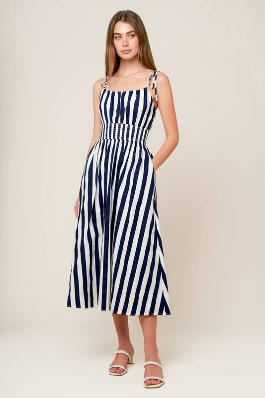 AROUND THE WORLD WOVEN MIDI DRESS