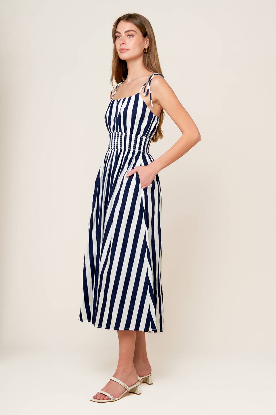 AROUND THE WORLD WOVEN MIDI DRESS