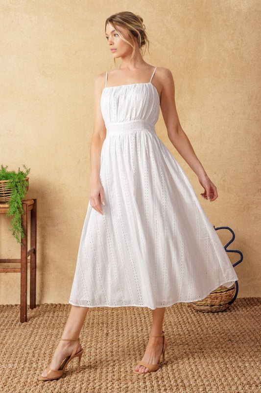 Size Small, BACK AND FORTH EYELET MIDI DRESS- FINAL SALE