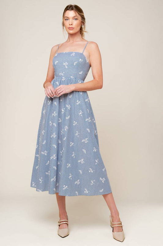 LAYTON IVORY BLUE WOVEN MIDI DRESS