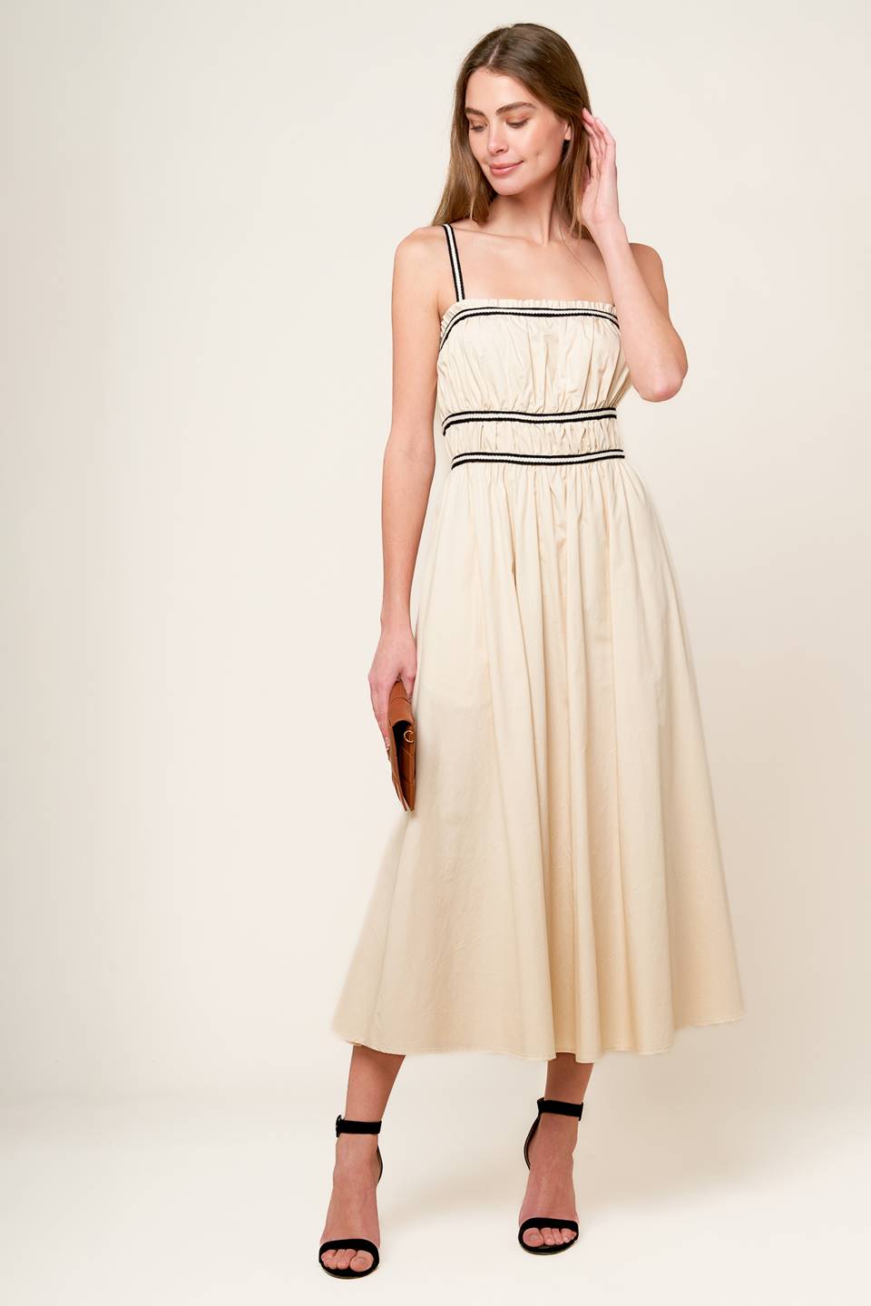 TERRIFIC TIMING CREAM WOVEN MIDI DRESS