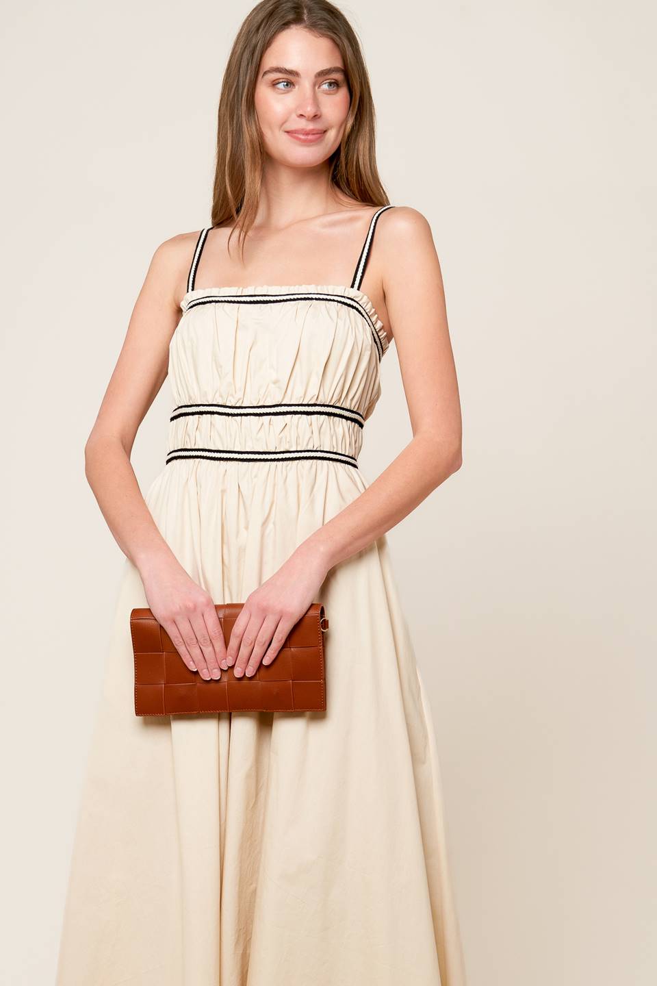 TERRIFIC TIMING CREAM WOVEN MIDI DRESS