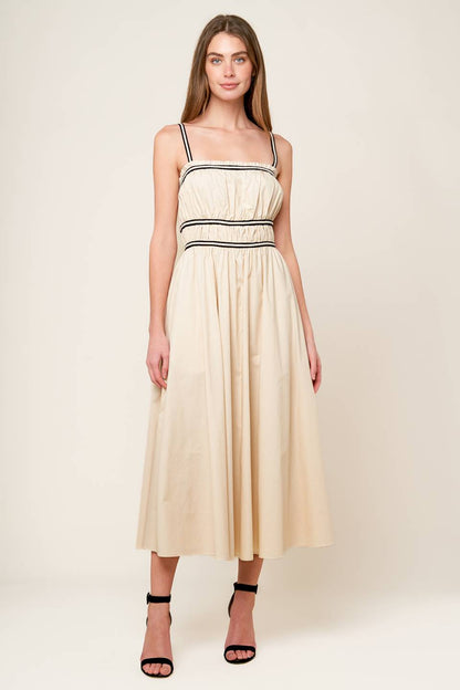 TERRIFIC TIMING CREAM WOVEN MIDI DRESS