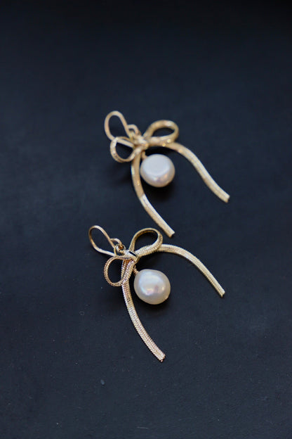 SLOANE RIBBON AND PEARL EARRINGS