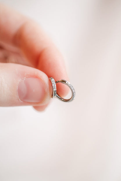 Micro Crystal Hoop in Silver