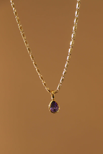 AMETHYST TEARDROP BEZEL NECKLACE