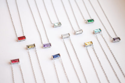 CZ Birthstone Necklace in Silver