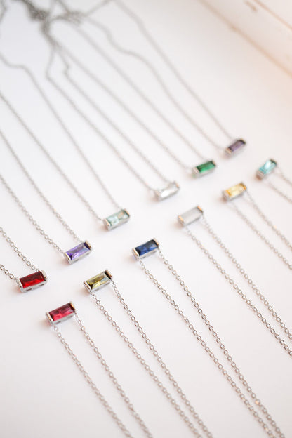 CZ Birthstone Necklace in Silver