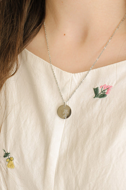 Birth Flower Necklace in Silver